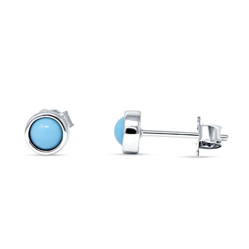Half Ball Stud Earrings 5mm Round Turquoise 925 Sterling Silver